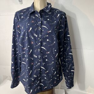 Boden Womens Classic Shirt Size 12r Shooting Star Button-Down Long Sleeve Navy